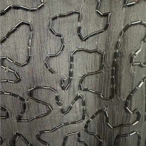 Vintage Laurence Kazar 100% Silk Silver & Black Sequin Beaded Dress glam 80’s L - Picture 9 of 13